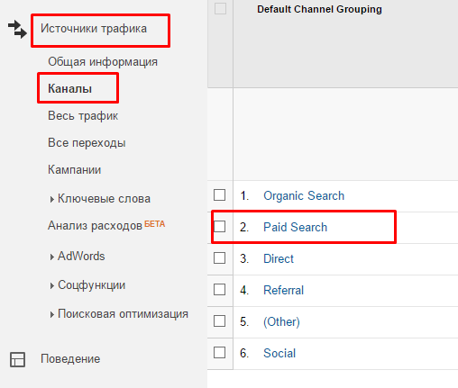 Веб аналитика Из Яндекс.Директ в Google Analytics_7 - платные трафик в отчете